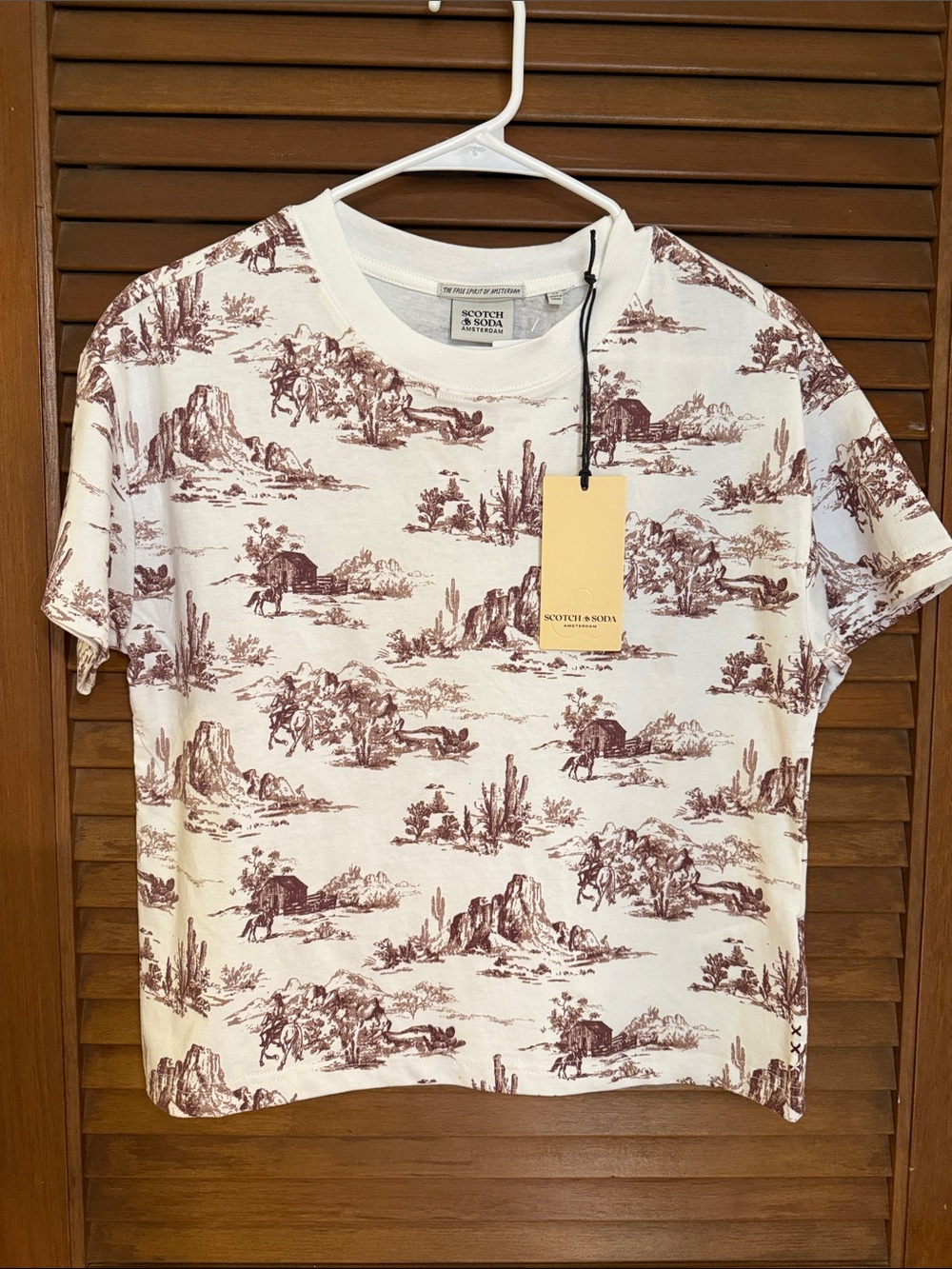 Scotch & Soda crop crewneck western Toile Pattern cotton tee